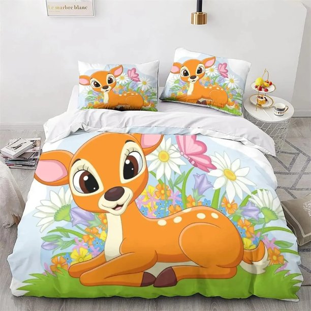 v1477 Bed Sheets Bambi King Size Bedding Sets Anime Cosplay Cute Bed Quilt Covers Pillowcases Bedroom Duvet Cover Sets 3-Piece Bedding Set (1 Duvet Cover + 2 Pillow Shams) Bed Sheets ju1477