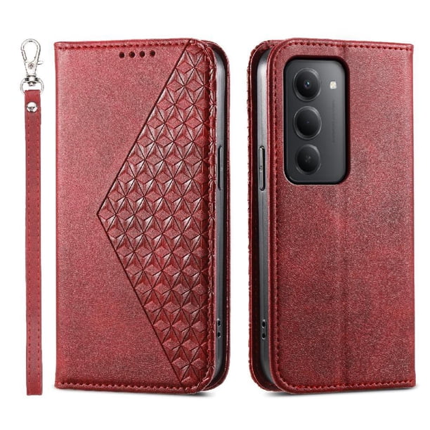 Funda Flip FOXDOCK para Xiaomi Redmi 15 5G , Estilo Billetera con Diseño Rombo, Correa de Mano y Soporte, Uso Diario