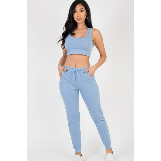 Conjunto de Camiseta sin Mangas Corta de Felpa Francesa y Pantalones Deportivos