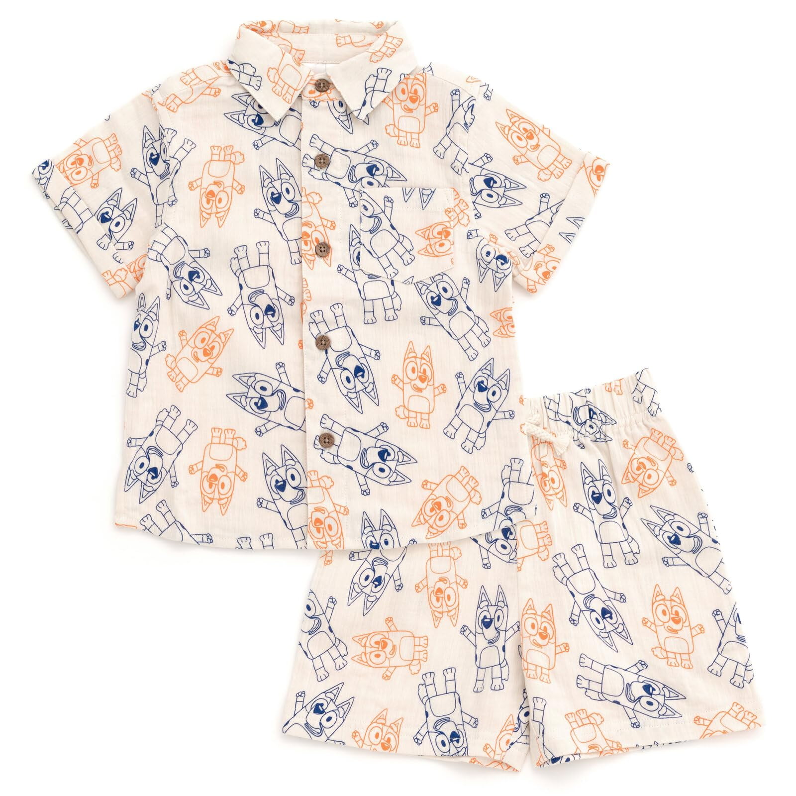 Conjunto De Camisa Y Pantalones Cortos Bluey Bingo De Gasa De Algodón Para Niños Pequeños