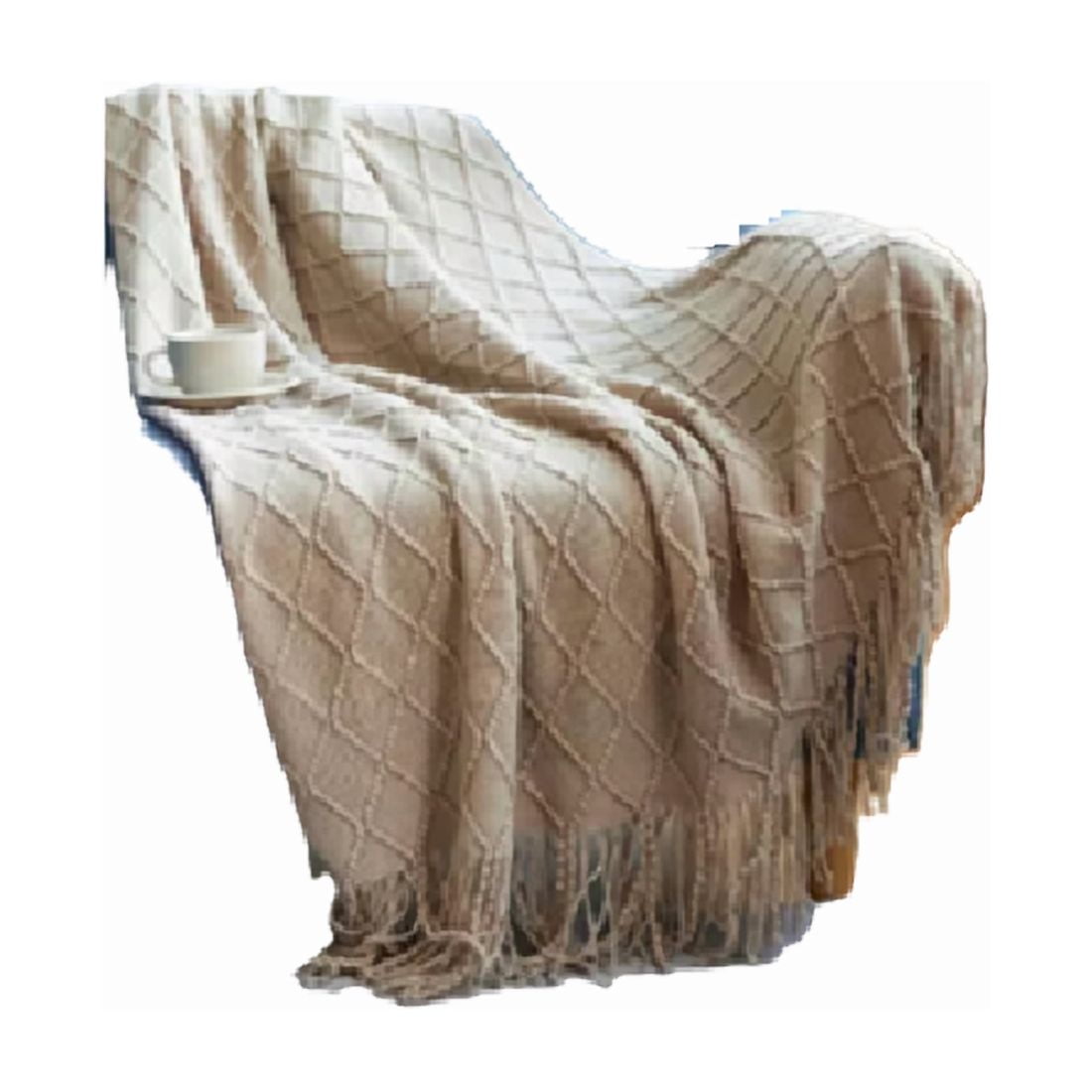 Genérico - Manta Decorativa Tejida Para Sillón, Piecera O Cama Color Beige