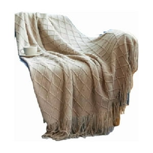 Genérico - Manta Decorativa Tejida Para Sillón, Piecera O Cama Color Beige