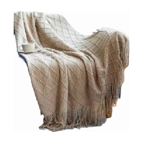 Genérico - Manta Decorativa Tejida Para Sillón, Piecera O Cama Color Beige