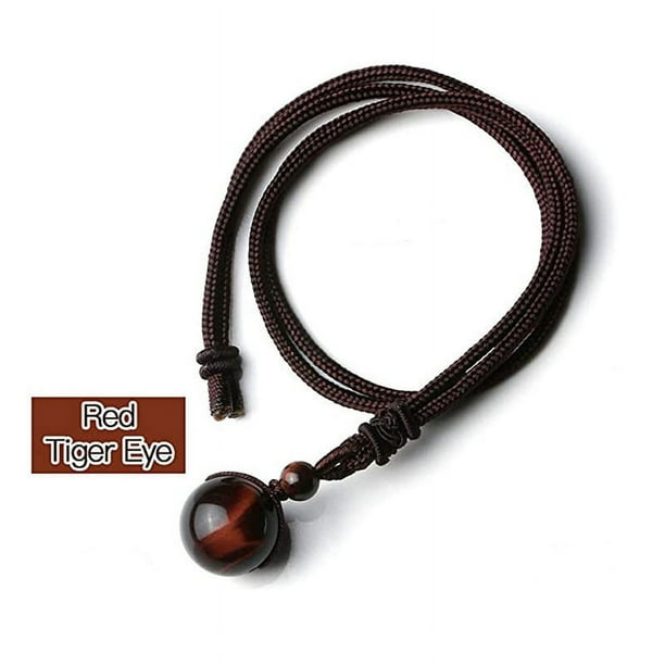 Pure Natural Tiger's Eye Stone Pendant Necklace - Adjustable Lucky Blessing Beads for Health and Wealth