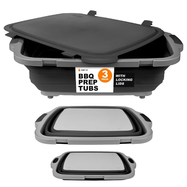 Set Prep Tub Drip EZ para barbacoa plegable con tabla de cortar, 3 unidades, color negro