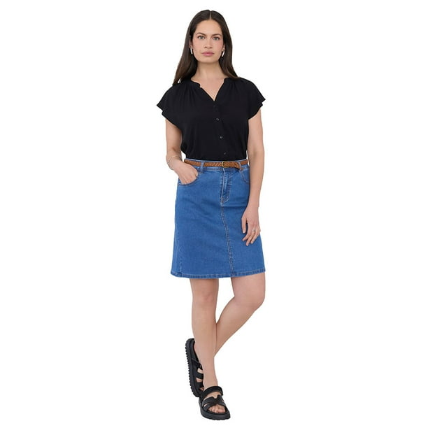 Falda Mujer Denim Cinturón Azul Medio Corona