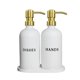 thumbnail image 1 of Set dispensador de jabón RM Home, vidrio blanco, 500 ml, con bandeja dorada, 1 of 6