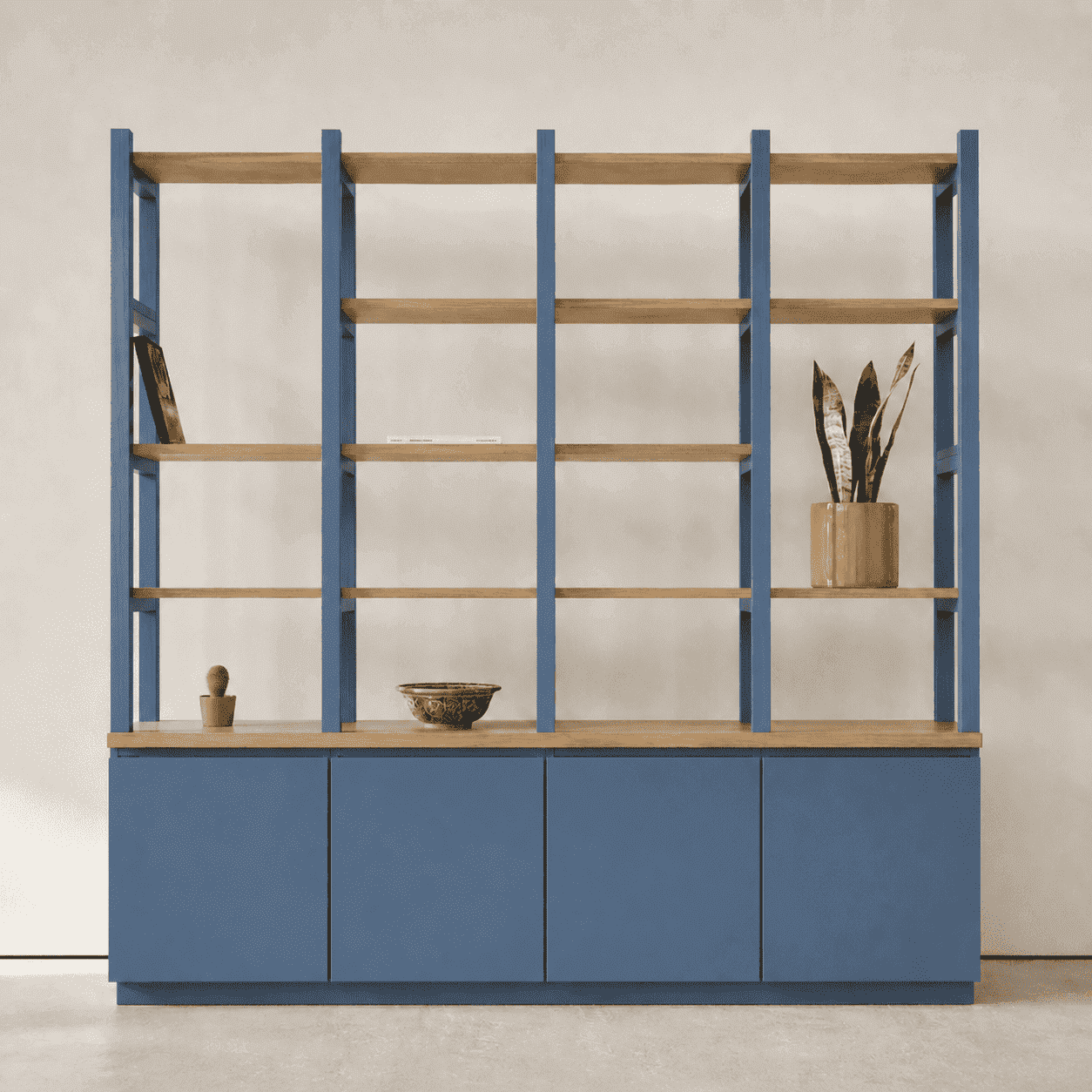 Arca Muebles - Biblioteca "arrayán" Estantería Abierta De Madera Con Postes - Azúl Marino - 180x35x200 Cm