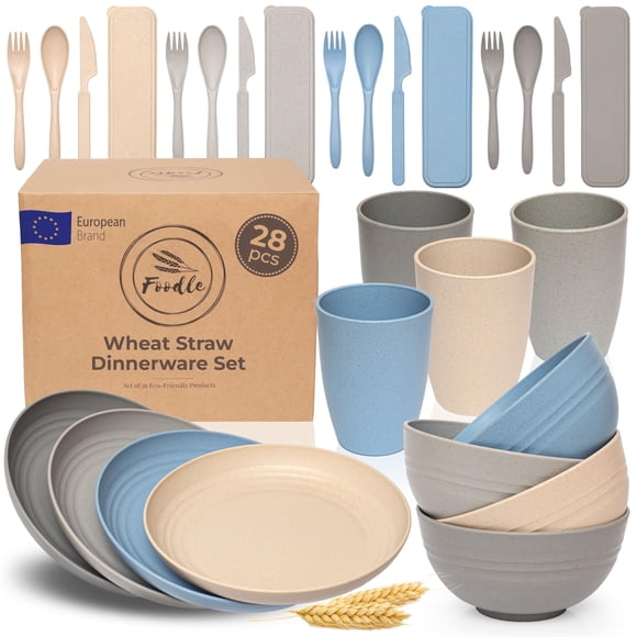 Set de Vajilla FOODLE de Paja de Trigo, Libre de BPA, 28 piezas