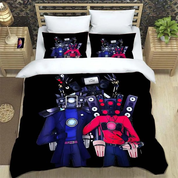 Cartoon print duvet cover with pillowcase, Skibidi Toilet duvet cover set home bedroom bedding set adult bedroom boy duvet cover