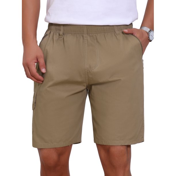 INSPIRE CHIC Pantalones Cortos de Carga de Algodón con Bolsillos con Cremallera para Hombres Regreso a Clases 30 Caqui