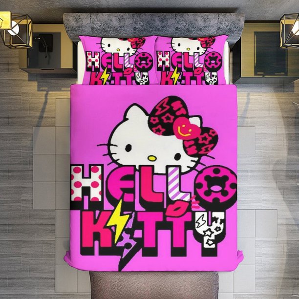 Hello Kitty 3 Pieces Duvet Cover Set Full Size Super Soft Fade Resistant Microfiber