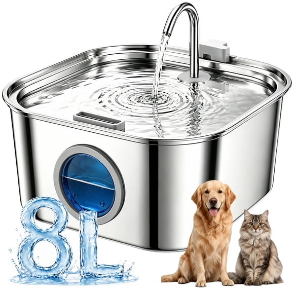 Fuente de agua para perros Wonder Creature 8 L de acero inoxidable