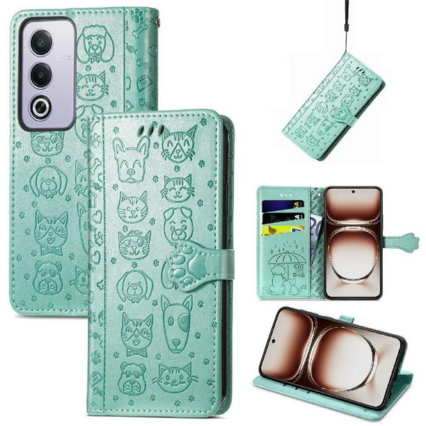 Funda Cartera FOXDOCK para OPPO A3 Pro , Flip PU con Relieve de Gatos y Perros, Tarjetero y Soporte