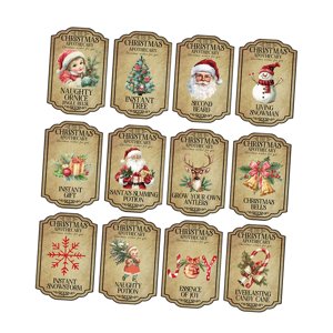 Magideal - 12 Pegatinas Navideñas Para Etiquetas De Botellas De Vino, Pegatinas Para Fiestas Navideñas, Adornos Decorativos, Calcomanías Creativas, Decoración , Estilo A
