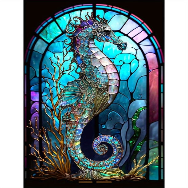 1pc Large Size 40*70cm/15.75inx27.57in Without Frame DIY 5D Artificial Diamond Painting Set Crystal Seahorse Artificial Diamond Painting Art Craft For Wall Decoration