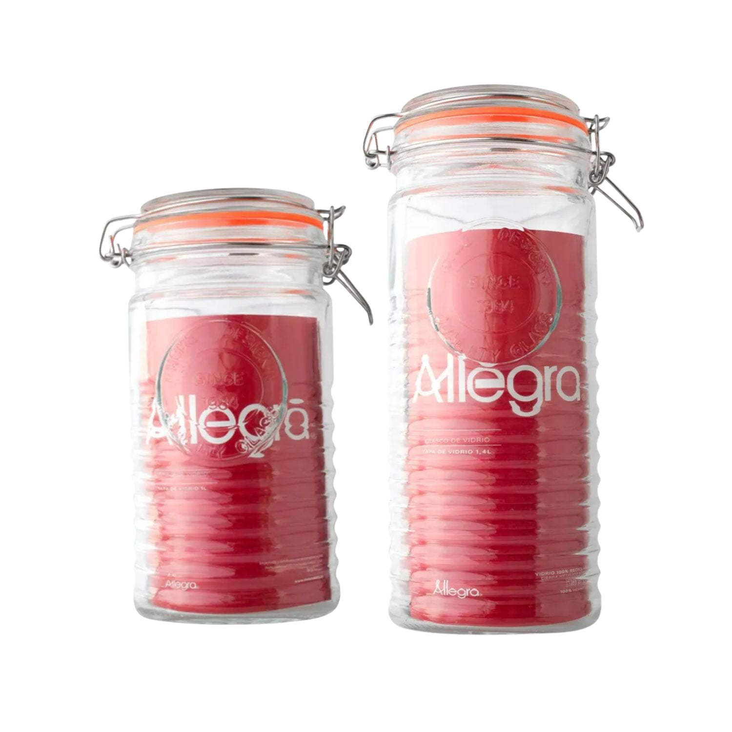 Set 2 Frasco Tapa De Vidrio Hermetica 1000ml + 1400ml Allegra