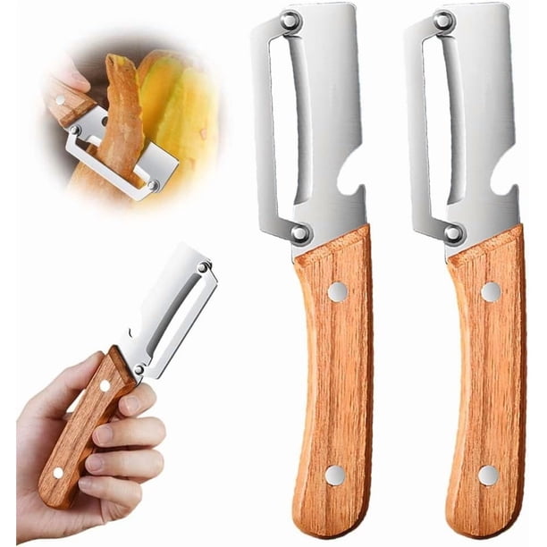 Pelador mango madera 2 pack ultra afilado acero inoxidable frutas verduras