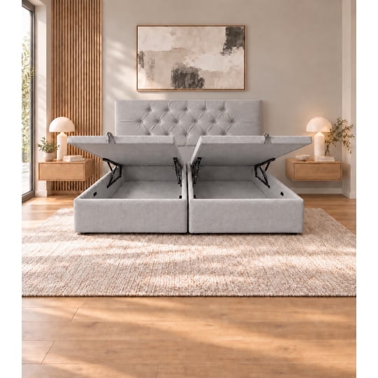 Ethan Desing - Cama Baul 2 Plaza Capitone Onyx Con Sistema Hidráulico Gris Claro