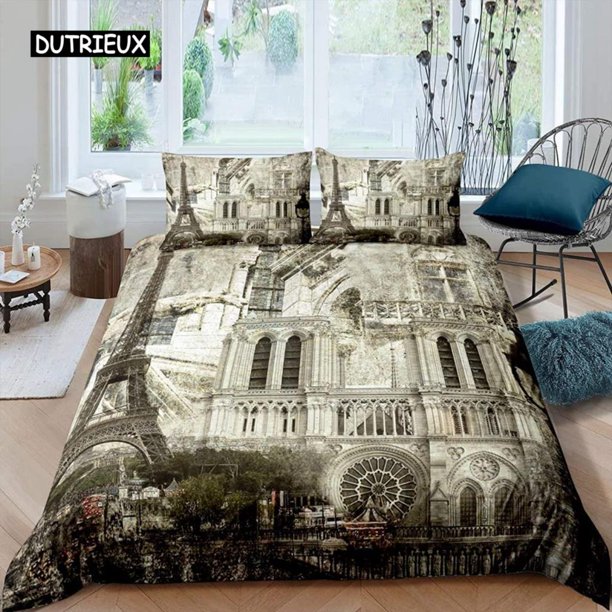 x1592 Bed SheetsParis Duvet Cover Vintage Eiffel Tower Red Umbrella Soft Breathable Paris Bedding Set Microfiber Quilt Cover 3-Piece Bedding Set (1 Duvet Cover + 2 Pillow Shams) nj1592