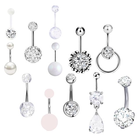 Ioensy - 12 Anillos Para El Ombligo, Piercing Para El Ombligo, Anillos Para El Ombligo Para Mujeres Y Niñas