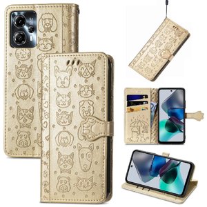 Funda Cartera Foxdock Para Moto G23 , Flip Pu Con Relieve De Gatos Y Perros, Tarjetero Y Soporte