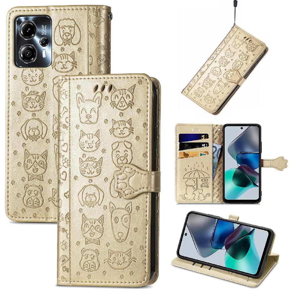 Funda Cartera Foxdock Para Moto G23 , Flip Pu Con Relieve De Gatos Y Perros, Tarjetero Y Soporte