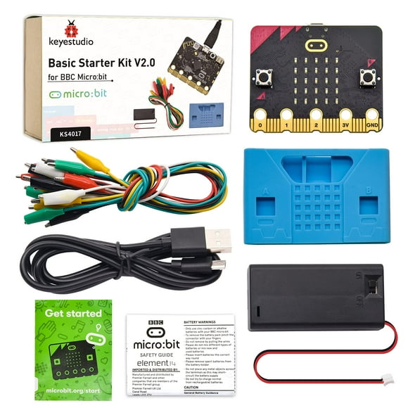 Kit básico de inicio KEYESTUDIO para BBC Micro bit V2, programación gráfica integrada, brújula, botones, pantalla LED matricial, soporte de batería y cable USB para Microbit