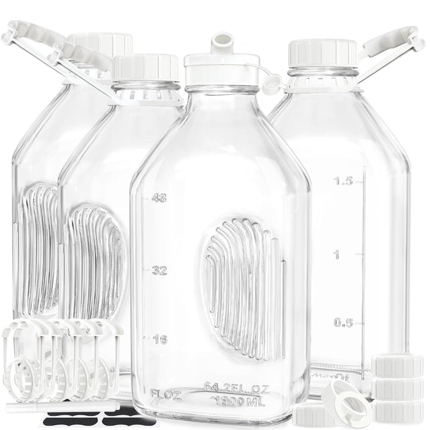 Botellas de vidrio para leche Syntic de 2 litros con asa y tapa hermética, paquete de 4