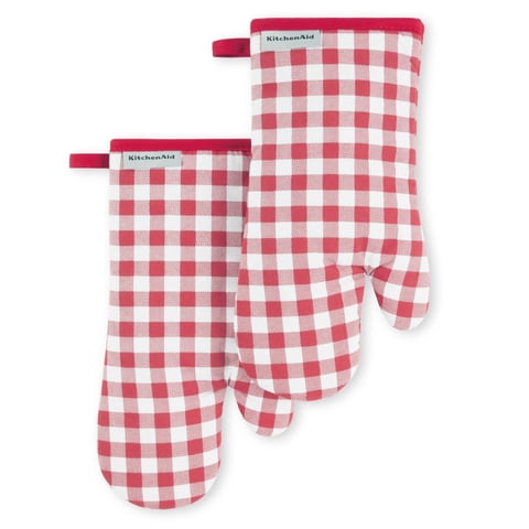 Juego De 2 Guantes De Cocina Kitchenaid Gingham Passion Red De Algodón
