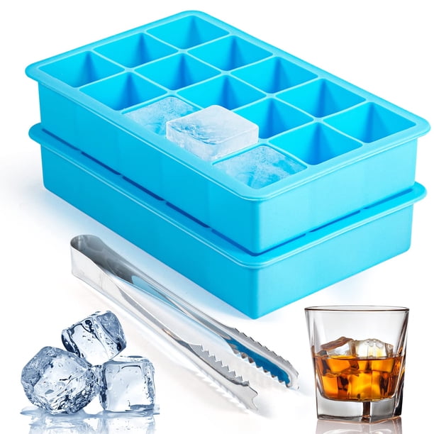 Bandejas para cubitos de hielo ZDPMK de silicona de fácil liberación, 15 cubos, paquete de 2