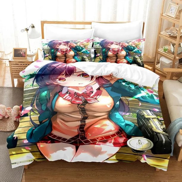 Anime Rent-A-Girlfriend Chizuru Bedding Set,Duvet Cover Bed Set Quilt Cover Pillowcase, Boys Girls Adults Bed Sheets