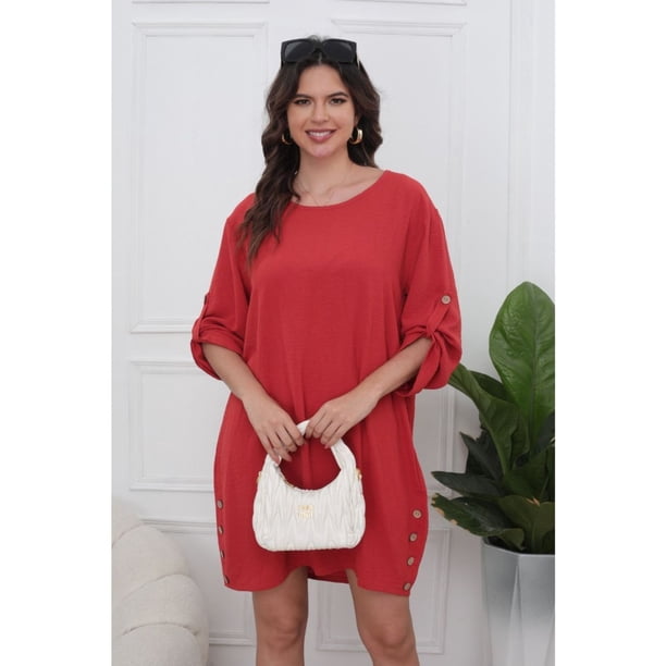 Vestido Corto Blusón Algodón Mujer Manga Larga Casual 0071