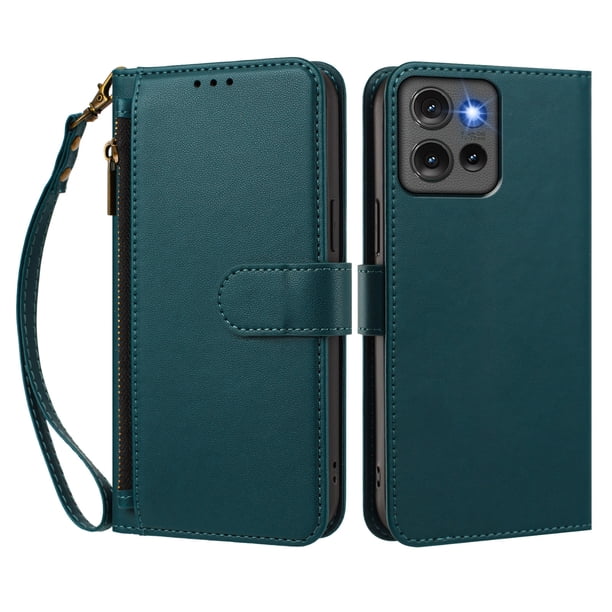 Funda Tipo Billetera para Motorola Moto Edge 50 5G con Soporte y Bolsillo con Cierre Verde