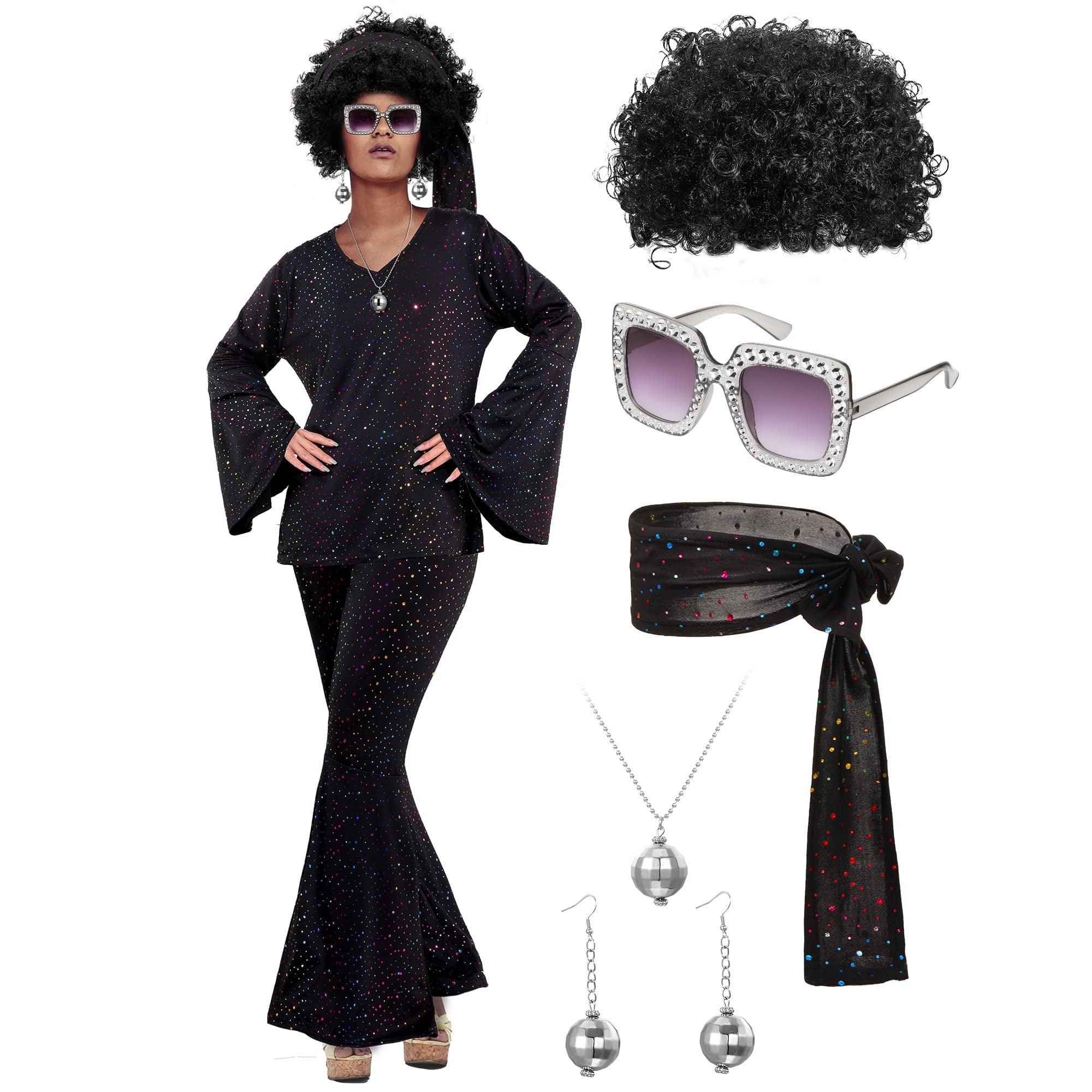 Set De Disfraces Jexine Para Halloween De Los 70, Disco Party, Para Mujer, Color Negro