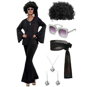 Set De Disfraces Jexine Para Halloween De Los 70, Disco Party, Para Mujer, Color Negro