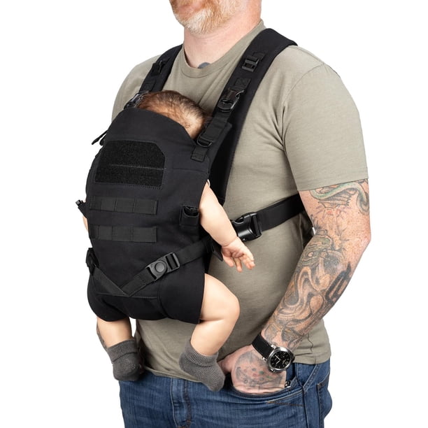 Portabebés táctico para hombre TBG para bebés y niños pequeños de 8 a 33 libras, compacto (negro)