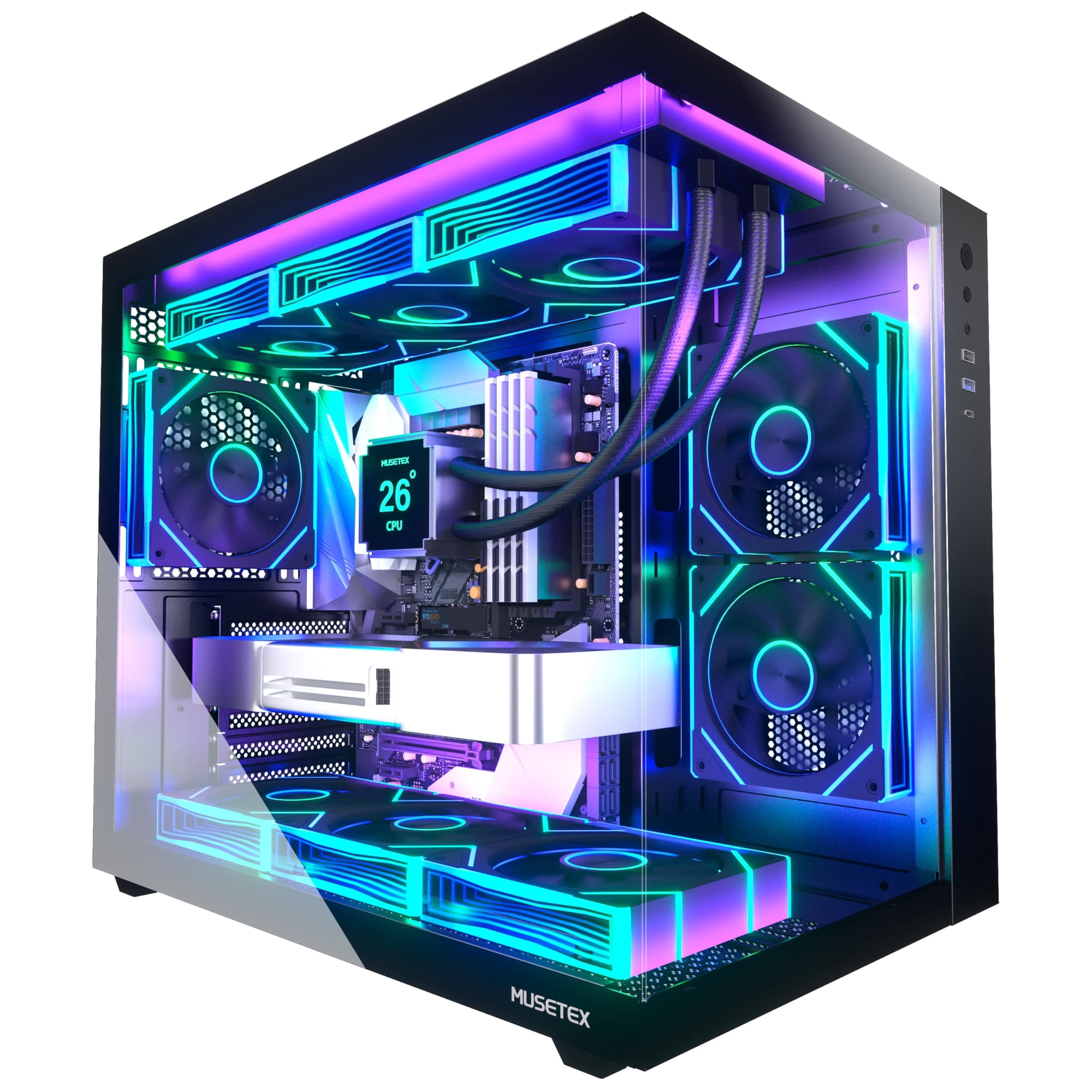 Gabinete Para Pc Musetex Y6 Con 6 Ventiladores Argb, Radiador De 360 Mm Y Type-c