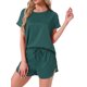 thumbnail image 1 of INSPIRE CHIC Conjunto de Pijama de Satén Sedoso para Mujer, Manga Corta, Cuello Redondo, Bolsillo Frontal y Pantalones Cortos con Cordón para Dormir, Talla S, Verde Oscuro, 1 of 5