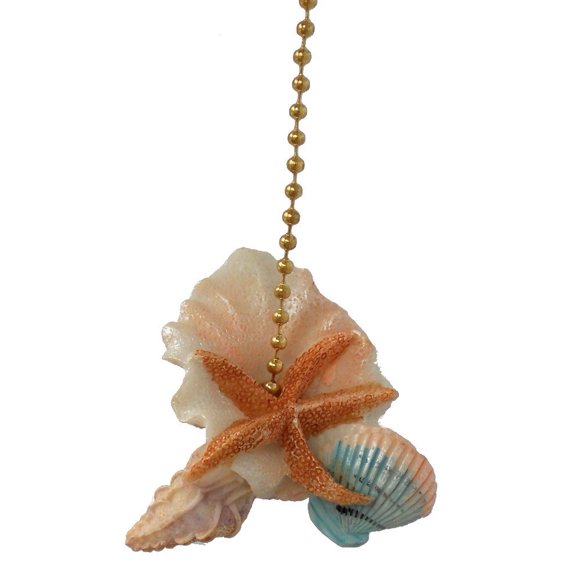 Tirador para ventilador Clementine de 6 cm, resina con concha y estrella de mar
