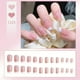 thumbnail image 2 of 24pcs Pink French Tip Press On Nails Medium Square Fake Nails Glossy Full Cover Glitter Powder Stick On Nails False Nails With White Edge Design, Artificial Acrylic Nails With Glue Sticker For Women G, 2 of 3