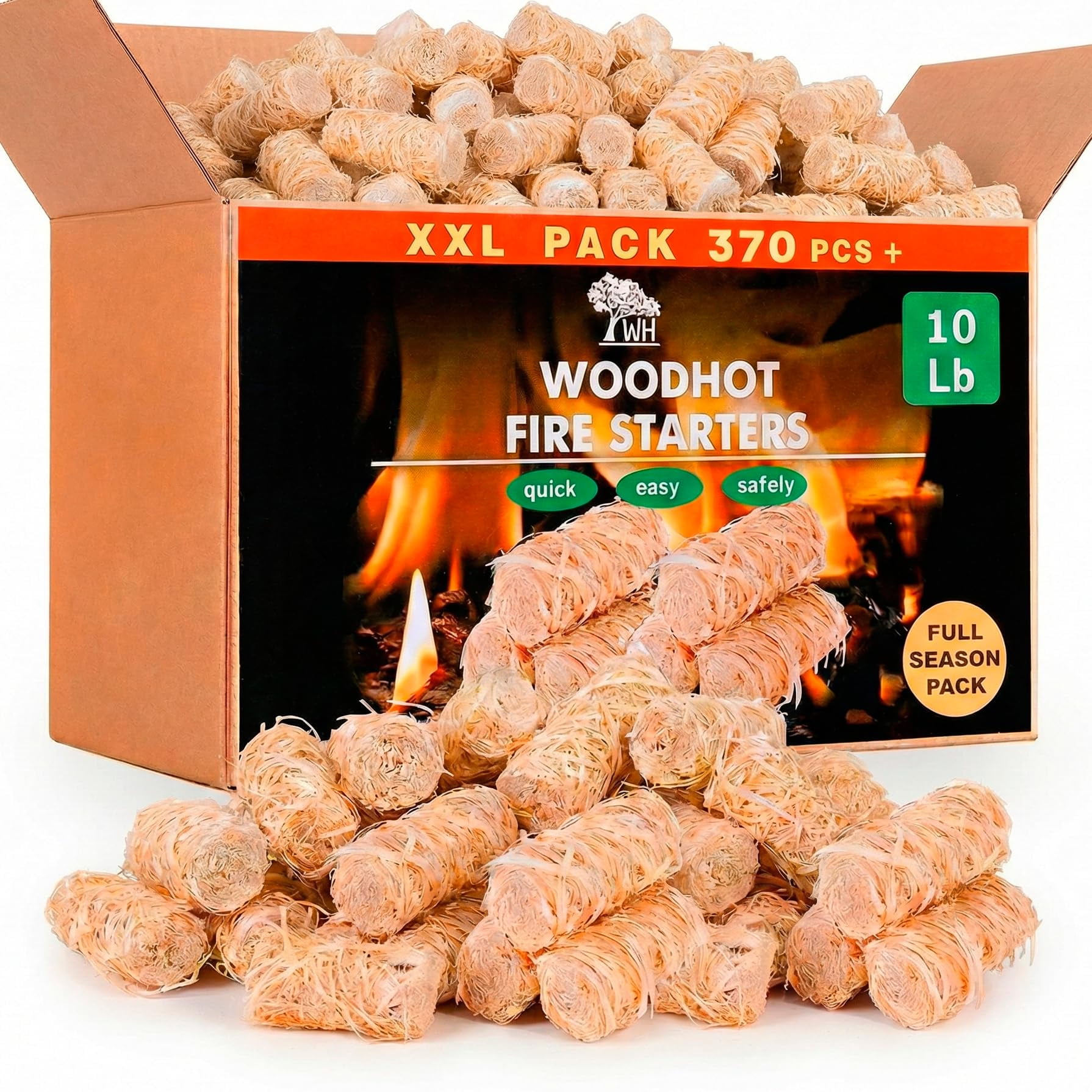 Fire Starters Wh Woodhot 370 Unidades, Naturales Para Fogatas Y Parrillas