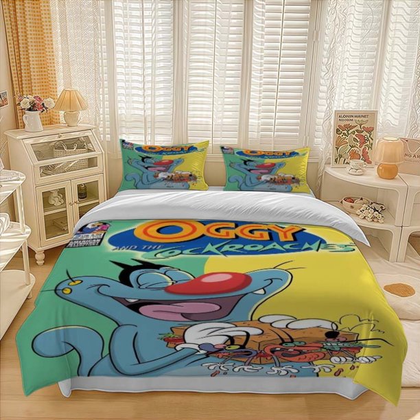 3pcs Blue Cat Auggie Cake Comedy Pattern Three-Piece Set Soft And Comfortable bedding Available in All Seasons