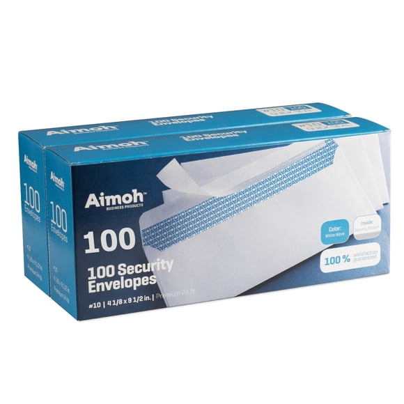 Sobres de seguridad Aimoh #10, autoadhesivos, 200 unidades, blancos, 24 libras