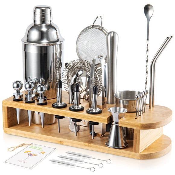 Set de coctelera Semderm de 26 piezas con soporte de bambú 18/8 SS