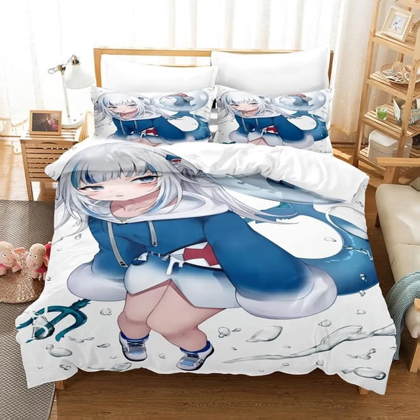 v1542 Bed Sheets Gawr Gura Reflect Fanart holoMyth Bedding Set Duvet Cover Bed Set Quilt Cover Pillowcase Comforter king Queen Size Boys Adult 3-Piece Bedding Set (1 Duvet Cover + 2 Pillow Shams) Bed