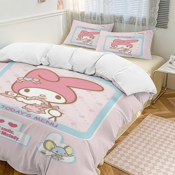 Sanrio Quilt Set Thicken Soft 3 Pieces Bedding Set All Season Duvet Cove with 2 Pillowcases for Adult Women Girls Teens Home Room Decor