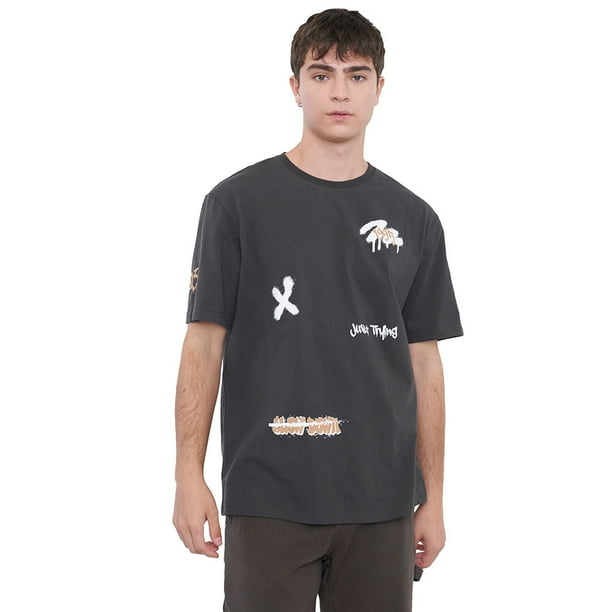 Polera Hombre Focal Print Grunge Gris Corona