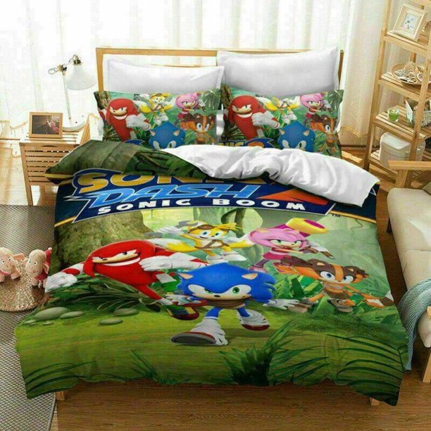 Sonic The Hedgehog Cartoon Quilt Duvet Cover Set Comforter Cover3-Piece Bedding Set