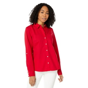 Camisa Tommy Hilfiger Solid Roll Tab Scarlet Para Mujer